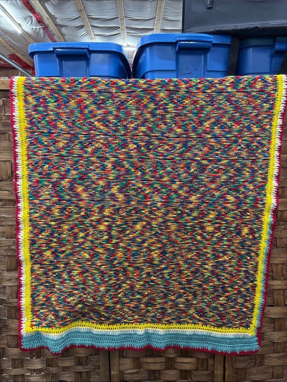 Vintage Colorful Multicolor Knit Throw Blanket